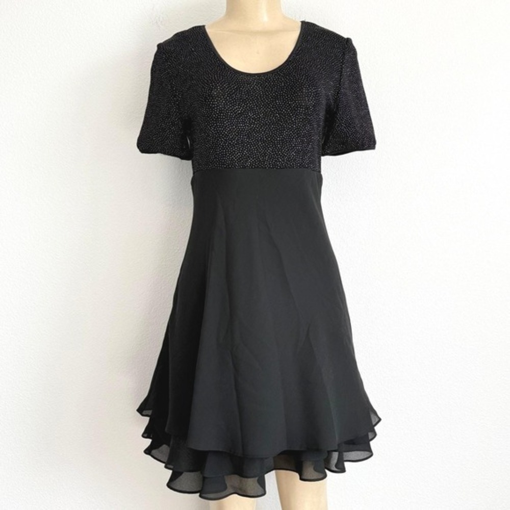 Rhapsody Ltd Glitter Mini Dress 4 Black Whimsigoth Tiered Chiffon 90s Vintage